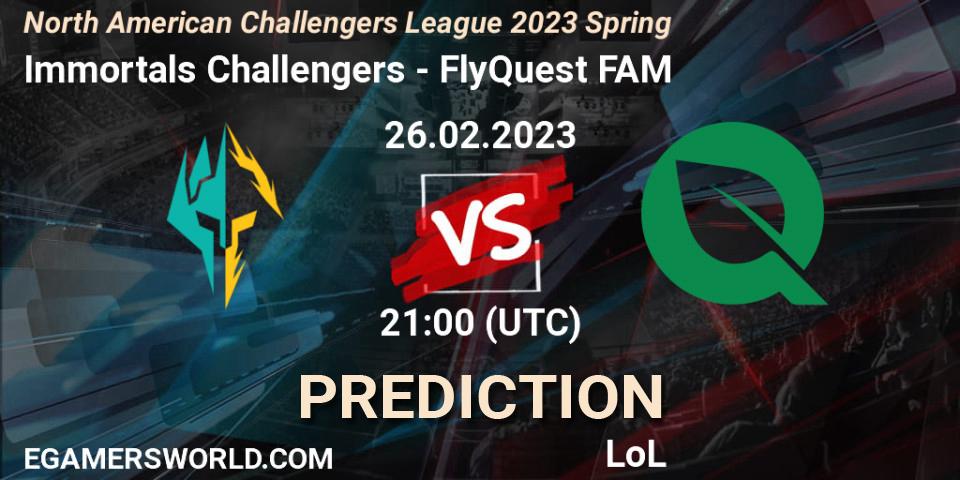 Immortals Challengers contre FlyQuest FAM : prédiction de match. 26.02.23. LoL, NACL 2023 Spring - Group Stage
