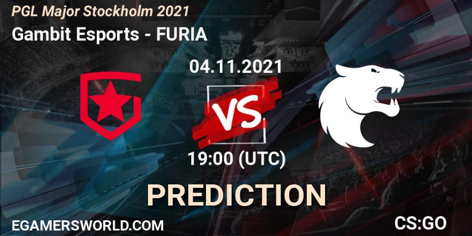 Gambit Esports contre FURIA : prédiction de match. 05.11.2021 at 15:30. Counter-Strike (CS2), PGL Major Stockholm 2021