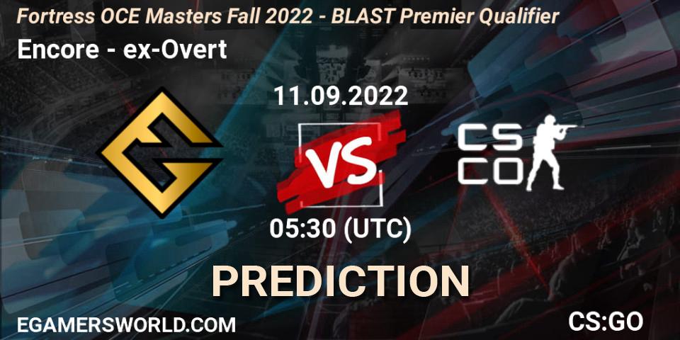 Encore contre ex-Overt : prédiction de match. 11.09.22. CS2 (CS:GO), Fortress OCE Masters Fall 2022 - BLAST Premier Qualifier