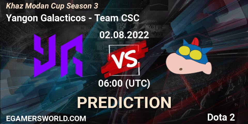 Yangon Galacticos contre Team CSC : prédiction de match. 02.08.2022 at 09:01. Dota 2, Khaz Modan Cup Season 3