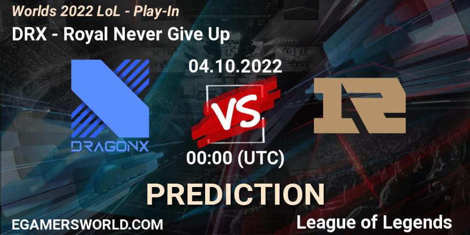 DRX contre Royal Never Give Up : prédiction de match. 30.09.22. LoL, Worlds 2022 LoL - Play-In