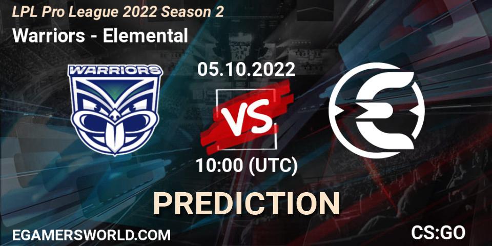 Warriors contre Elemental : prédiction de match. 05.10.2022 at 10:20. Counter-Strike (CS2), LPL Pro League 2022 Season 2