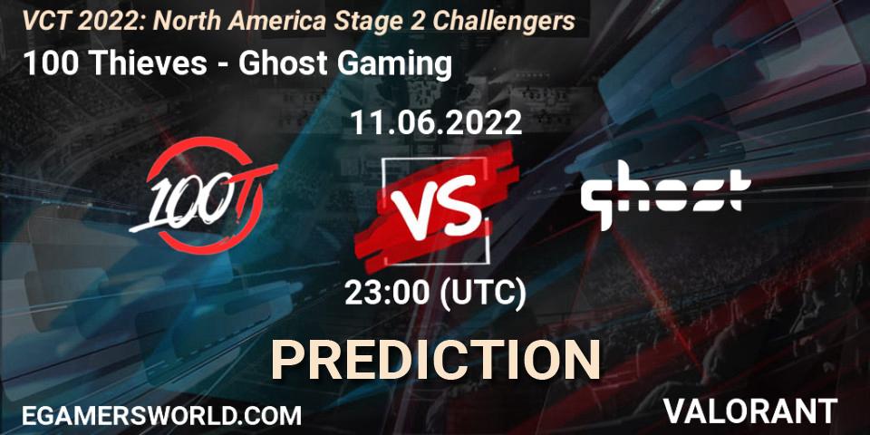100 Thieves contre Ghost Gaming : prédiction de match. 11.06.2022 at 23:45. VALORANT, VCT 2022: North America Stage 2 Challengers