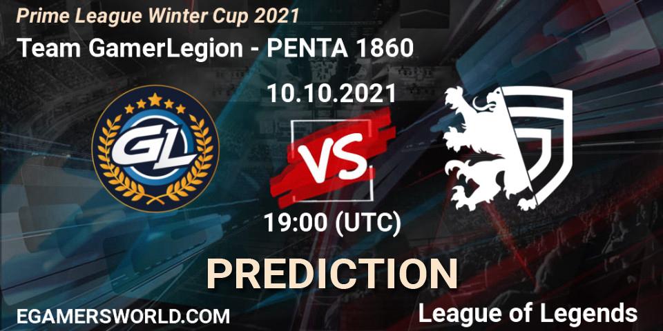 Team GamerLegion contre PENTA 1860 : prédiction de match. 10.10.2021 at 19:00. LoL, Prime League Winter Cup 2021