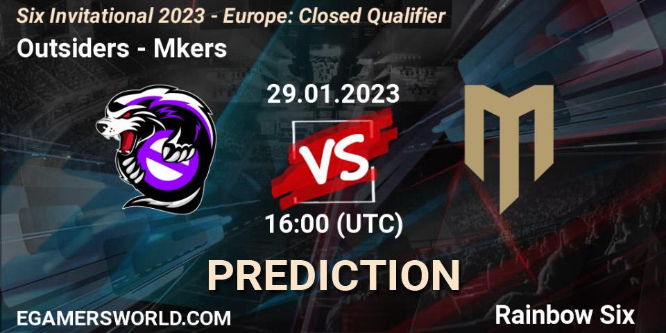 Outsiders contre Mkers : prédiction de match. 29.01.2023 at 16:00. Rainbow Six, Six Invitational 2023 - Europe: Closed Qualifier