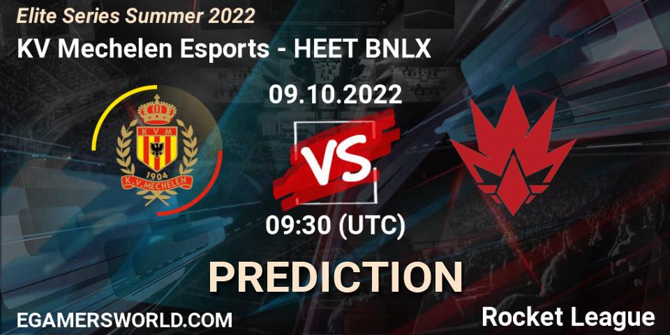 KV Mechelen Esports contre HEET BNLX : prédiction de match. 09.10.2022 at 09:30. Rocket League, Elite Series Summer 2022