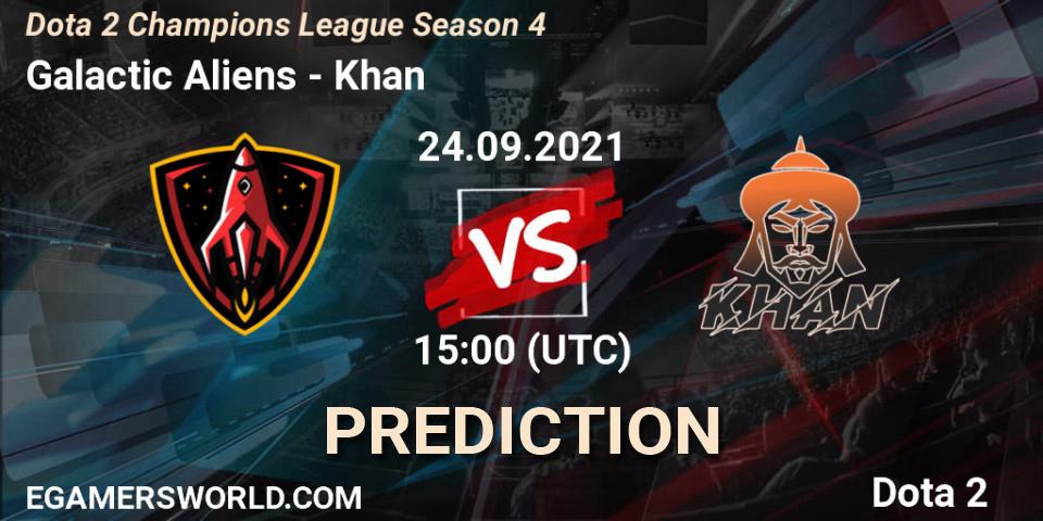 Galactic Aliens contre Khan : prédiction de match. 30.09.2021 at 15:01. Dota 2, Dota 2 Champions League Season 4