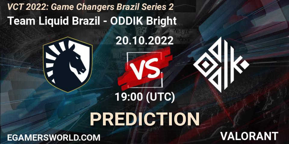 Team Liquid Brazil contre ODDIK Bright : prédiction de match. 20.10.2022 at 18:40. VALORANT, VCT 2022: Game Changers Brazil Series 2