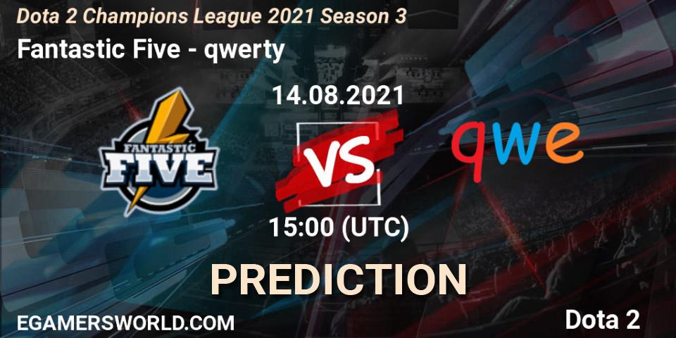 Fantastic Five contre qwerty : prédiction de match. 14.08.2021 at 15:01. Dota 2, Dota 2 Champions League 2021 Season 3