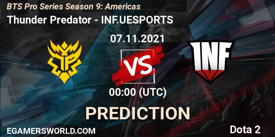 Thunder Predator contre INF.UESPORTS : prédiction de match. 06.11.21. Dota 2, BTS Pro Series Season 9: Americas
