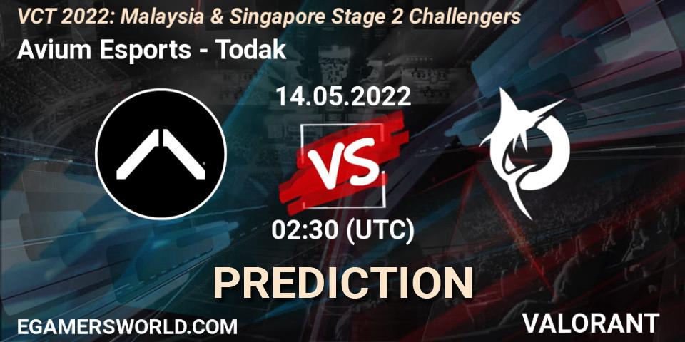Avium Esports contre Todak : prédiction de match. 14.05.2022 at 02:30. VALORANT, VCT 2022: Malaysia & Singapore Stage 2 Challengers