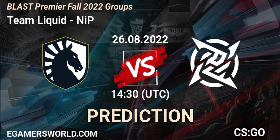 Team Liquid contre NiP : prédiction de match. 26.08.2022 at 14:40. Counter-Strike (CS2), BLAST Premier Fall 2022 Groups