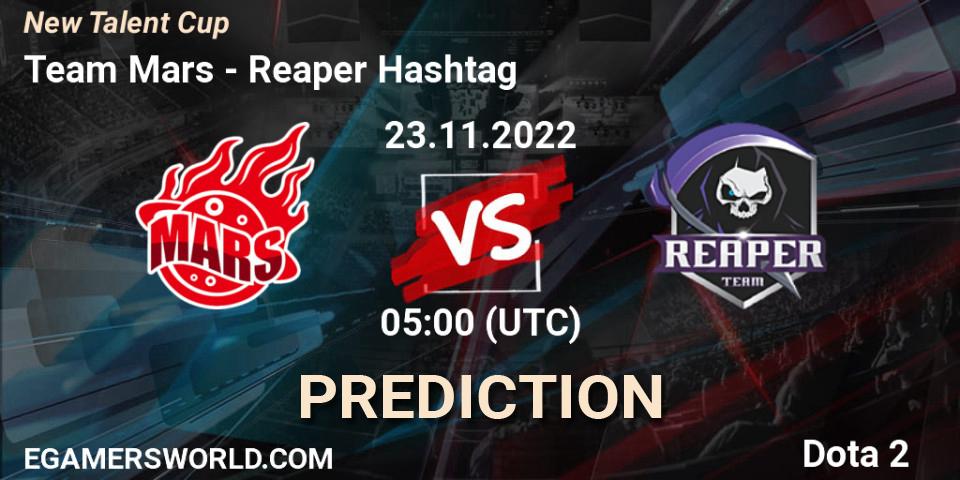 Team Mars contre Reaper Hashtag : prédiction de match. 23.11.2022 at 05:17. Dota 2, New Talent Cup