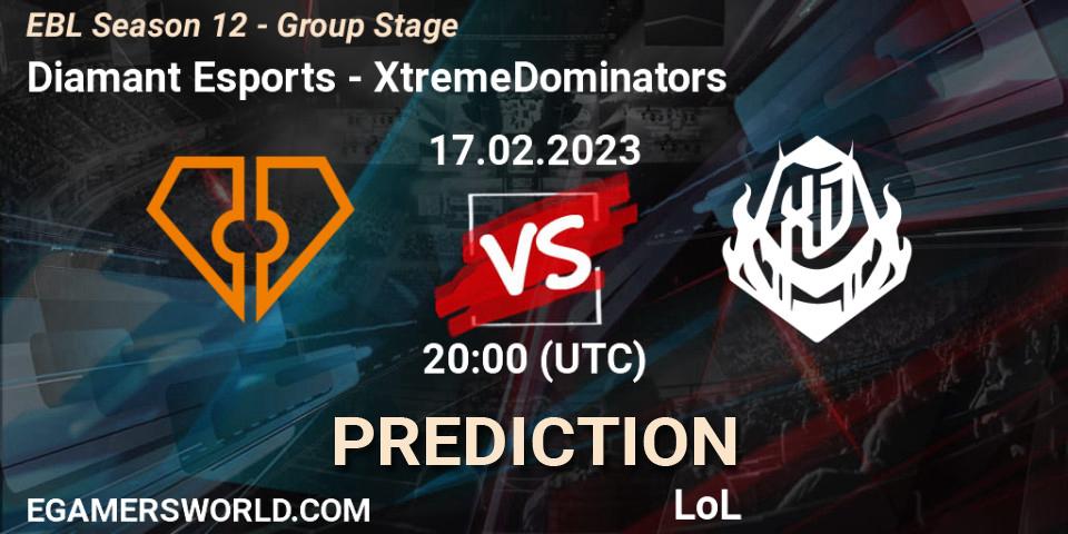 Diamant Esports contre XtremeDominators : prédiction de match. 17.02.23. LoL, EBL Season 12 - Group Stage
