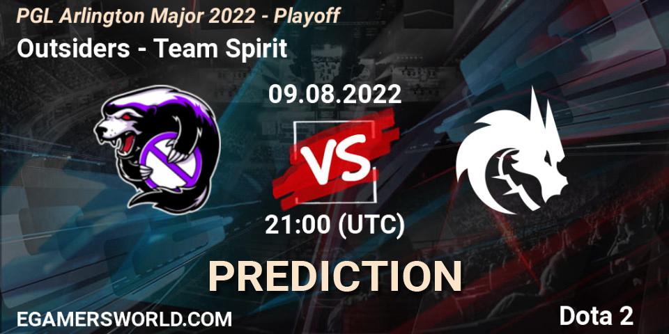 Outsiders contre Team Spirit : prédiction de match. 09.08.2022 at 21:07. Dota 2, PGL Arlington Major 2022 - Playoff