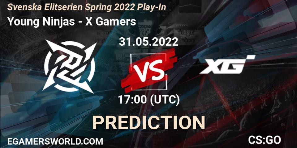 Young Ninjas contre X Gamers : prédiction de match. 31.05.2022 at 17:00. Counter-Strike (CS2), Svenska Elitserien Spring 2022 Play-In