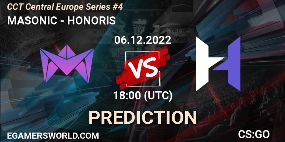 MASONIC contre HONORIS : prédiction de match. 06.12.2022 at 15:35. Counter-Strike (CS2), CCT Central Europe Series #4