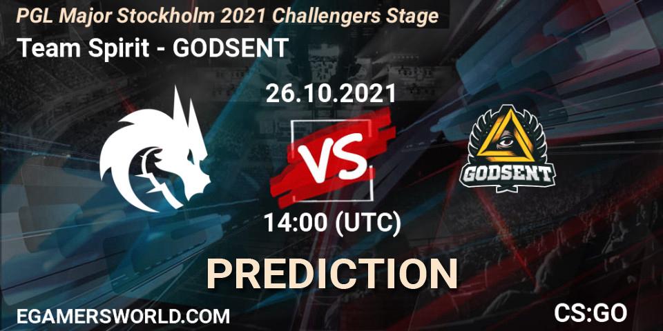 Team Spirit contre GODSENT : prédiction de match. 26.10.2021 at 14:15. Counter-Strike (CS2), PGL Major Stockholm 2021 Challengers Stage