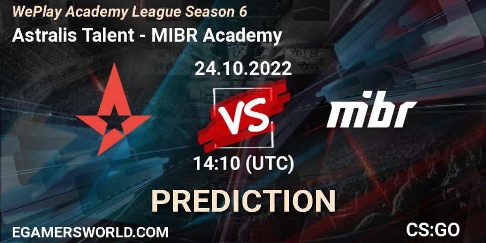 Astralis Talent contre MIBR Academy : prédiction de match. 24.10.2022 at 14:10. Counter-Strike (CS2), WePlay Academy League Season 6