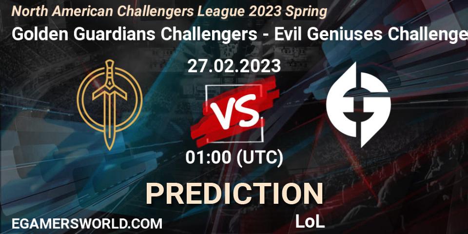 Golden Guardians Challengers contre Evil Geniuses Challengers : prédiction de match. 27.02.23. LoL, NACL 2023 Spring - Group Stage