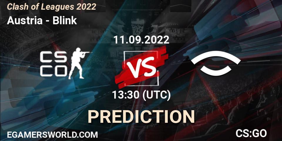 Austria contre Blink : prédiction de match. 11.09.2022 at 13:30. Counter-Strike (CS2), Clash of Leagues 2022