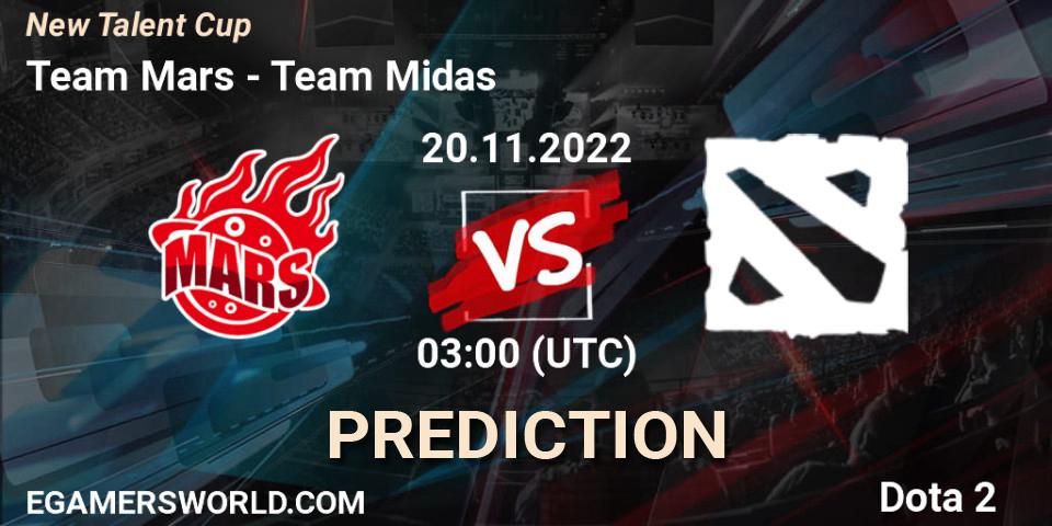 Team Mars contre Team Midas : prédiction de match. 20.11.2022 at 03:15. Dota 2, New Talent Cup