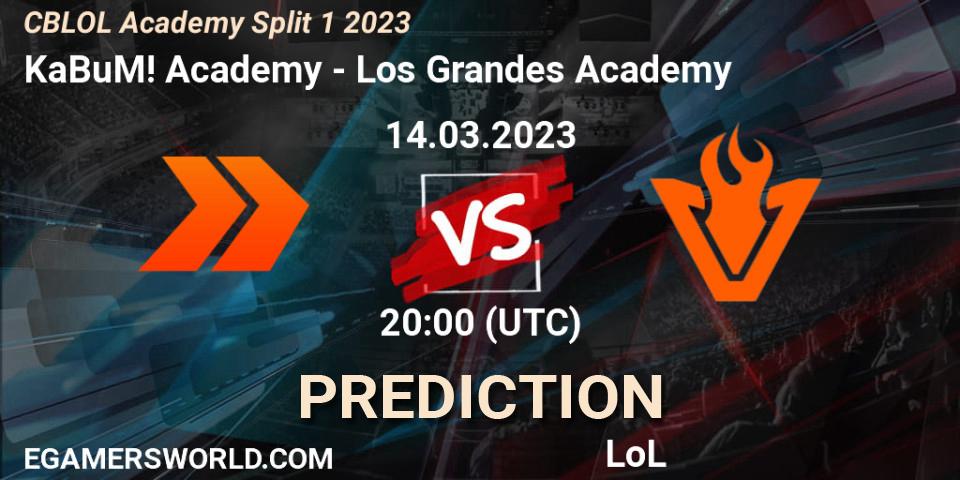 KaBuM! Academy contre Los Grandes Academy : prédiction de match. 14.03.2023 at 20:00. LoL, CBLOL Academy Split 1 2023