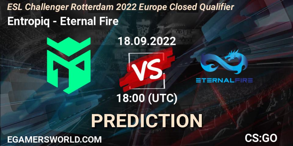Entropiq contre Eternal Fire : prédiction de match. 18.09.2022 at 18:00. Counter-Strike (CS2), ESL Challenger Rotterdam 2022 Europe Closed Qualifier