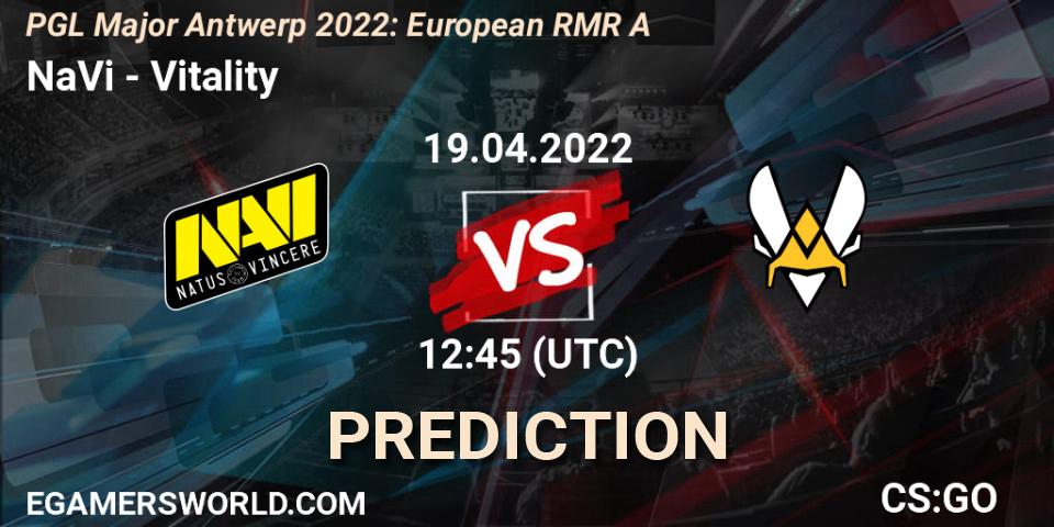 NaVi contre Vitality : prédiction de match. 19.04.2022 at 12:15. Counter-Strike (CS2), PGL Major Antwerp 2022: European RMR A
