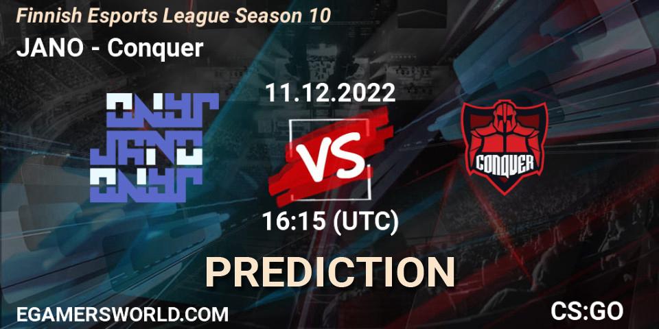 JANO contre Conquer : prédiction de match. 11.12.22. CS2 (CS:GO), Finnish Esports League Season 10