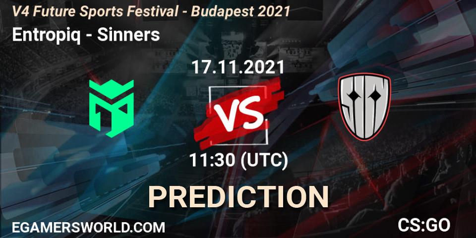 Entropiq contre Sinners : prédiction de match. 17.11.2021 at 12:05. Counter-Strike (CS2), V4 Future Sports Festival - Budapest 2021