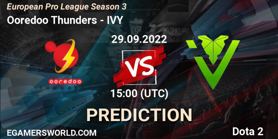 Ooredoo Thunders contre IVY : prédiction de match. 29.09.2022 at 15:26. Dota 2, European Pro League Season 3 