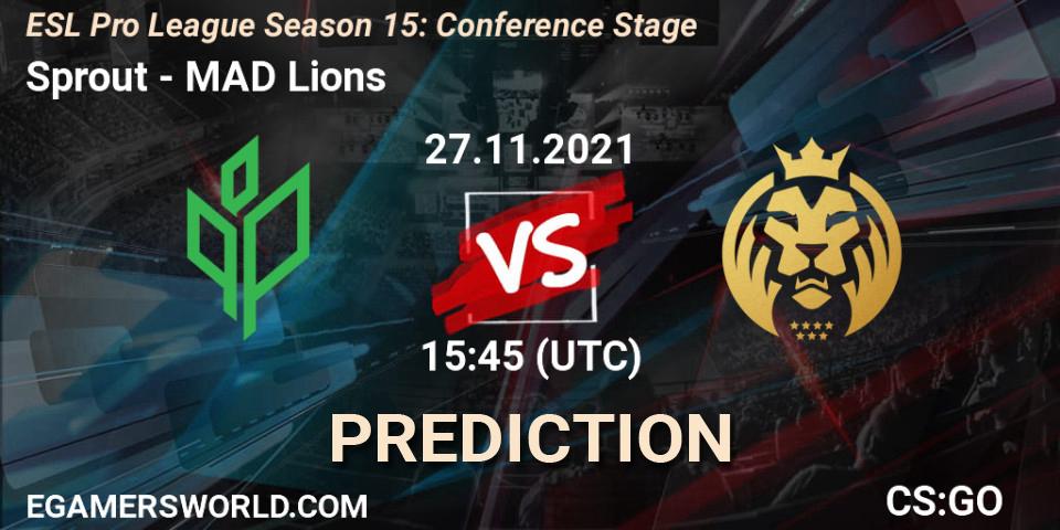 Sprout contre MAD Lions : prédiction de match. 27.11.2021 at 15:45. Counter-Strike (CS2), ESL Pro League Season 15: Conference Stage