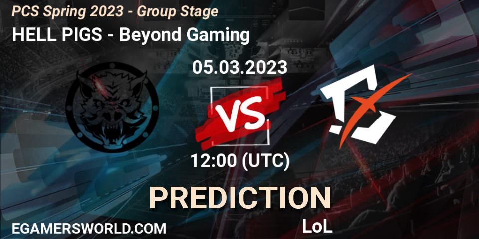 HELL PIGS contre Beyond Gaming : prédiction de match. 19.02.2023 at 10:15. LoL, PCS Spring 2023 - Group Stage