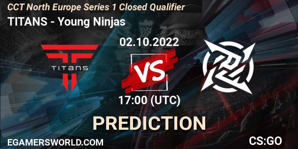 TITANS contre Young Ninjas : prédiction de match. 02.10.2022 at 17:20. Counter-Strike (CS2), CCT North Europe Series 1 Closed Qualifier