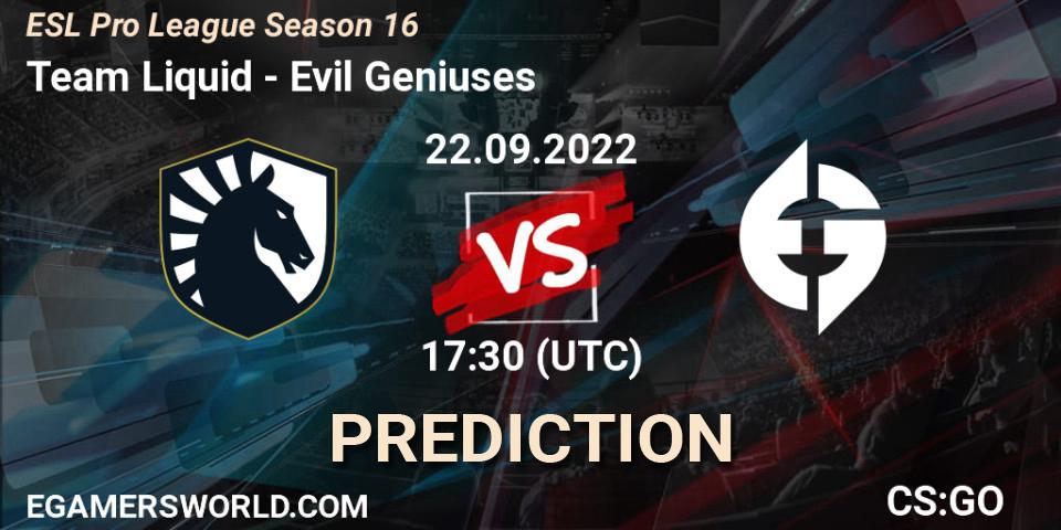 Team Liquid contre Evil Geniuses : prédiction de match. 22.09.22. CS2 (CS:GO), ESL Pro League Season 16