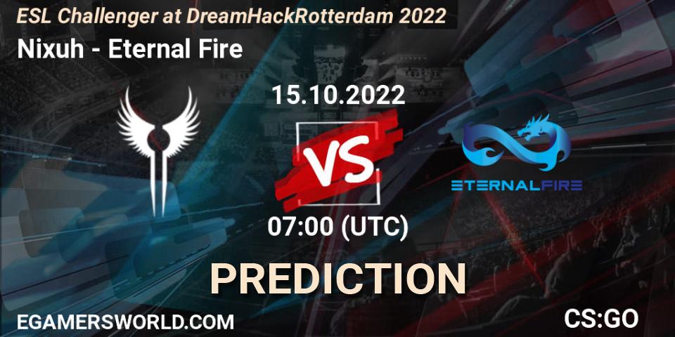 Nixuh contre Eternal Fire : prédiction de match. 15.10.22. CS2 (CS:GO), ESL Challenger at DreamHack Rotterdam 2022