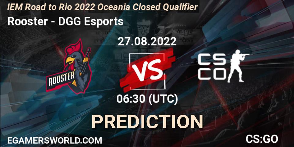 Rooster contre DGG Esports : prédiction de match. 27.08.2022 at 06:30. Counter-Strike (CS2), IEM Road to Rio 2022 Oceania Closed Qualifier
