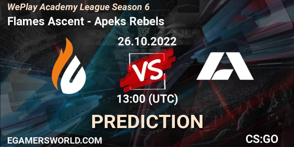 Flames Ascent contre Apeks Rebels : prédiction de match. 26.10.22. CS2 (CS:GO), WePlay Academy League Season 6