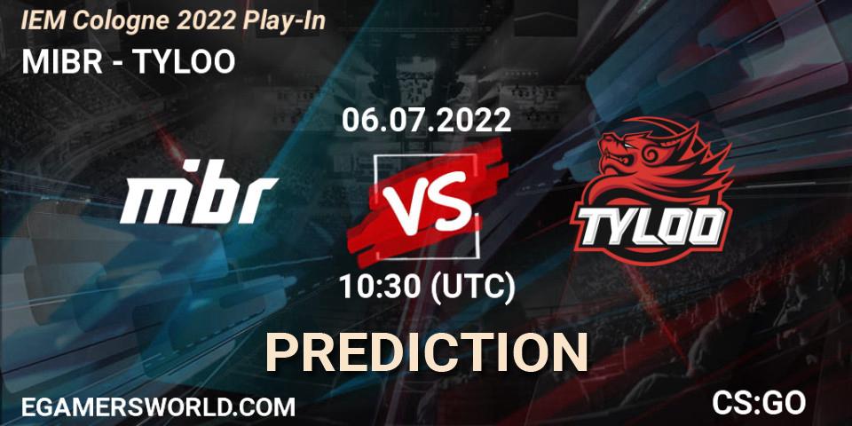 MIBR contre TYLOO : prédiction de match. 06.07.2022 at 10:30. Counter-Strike (CS2), IEM Cologne 2022 Play-In