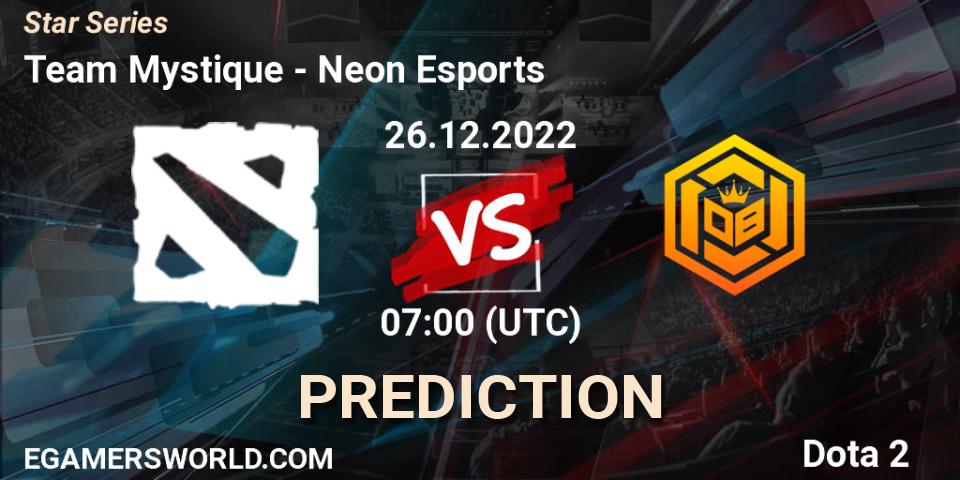 Team Mystique contre Neon Esports : prédiction de match. 26.12.2022 at 07:00. Dota 2, Star Series