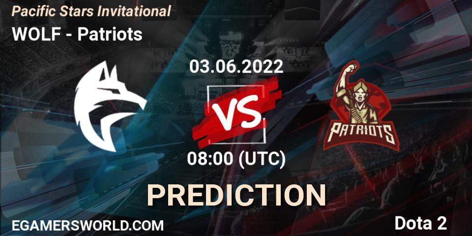 WOLF contre Patriots : prédiction de match. 03.06.2022 at 08:02. Dota 2, Pacific Stars Invitational