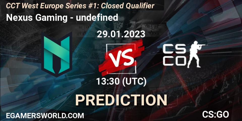 Nexus Gaming contre undefined : prédiction de match. 29.01.2023 at 13:30. Counter-Strike (CS2), CCT West Europe Series #1: Closed Qualifier
