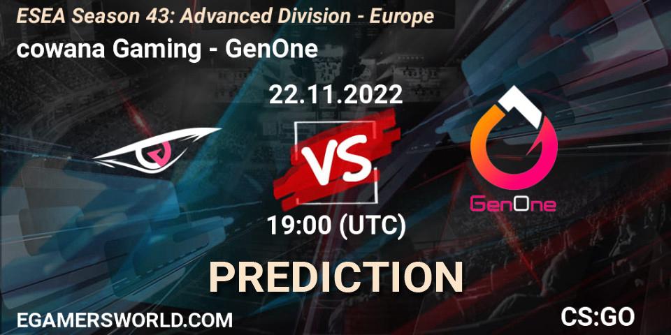 cowana Gaming contre GenOne : prédiction de match. 22.11.22. CS2 (CS:GO), ESEA Season 43: Advanced Division - Europe