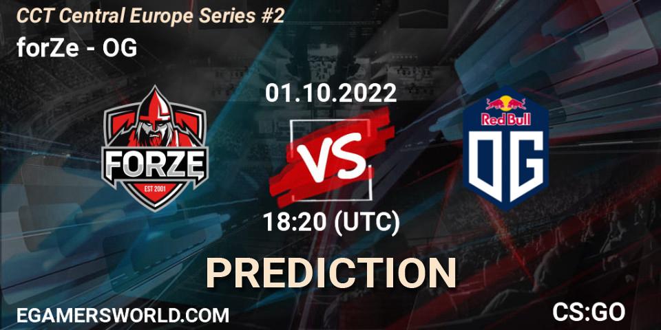 forZe contre OG : prédiction de match. 01.10.2022 at 18:20. Counter-Strike (CS2), CCT Central Europe Series #2