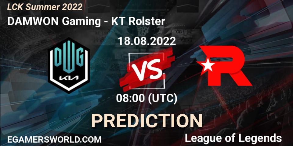 DAMWON Gaming contre KT Rolster : prédiction de match. 18.08.2022 at 08:00. LoL, LCK Summer 2022