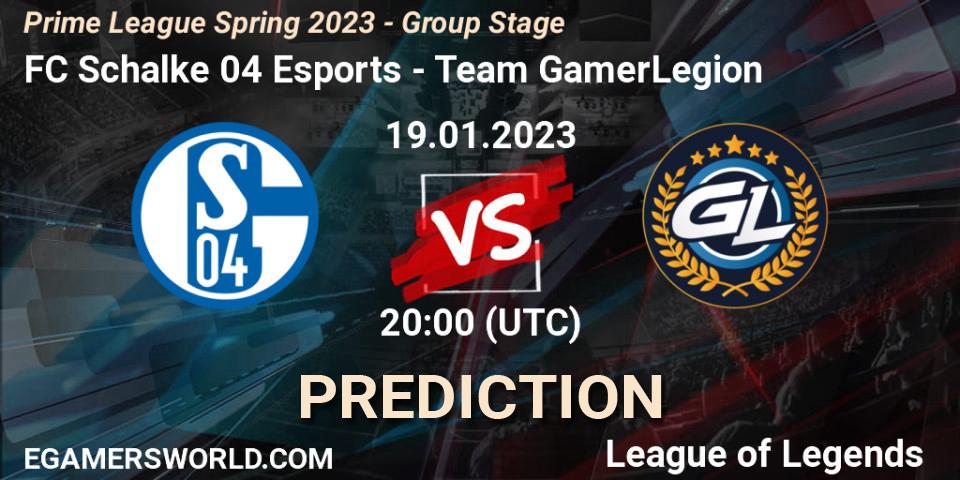 FC Schalke 04 Esports contre Team GamerLegion : prédiction de match. 19.01.23. LoL, Prime League Spring 2023 - Group Stage