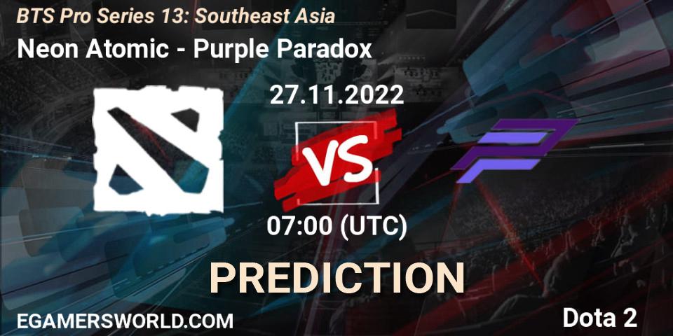 Neon Atomic contre Purple Paradox : prédiction de match. 27.11.22. Dota 2, BTS Pro Series 13: Southeast Asia