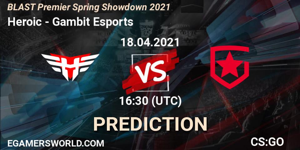Heroic contre Gambit Esports : prédiction de match. 18.04.21. CS2 (CS:GO), BLAST Premier Spring Showdown 2021