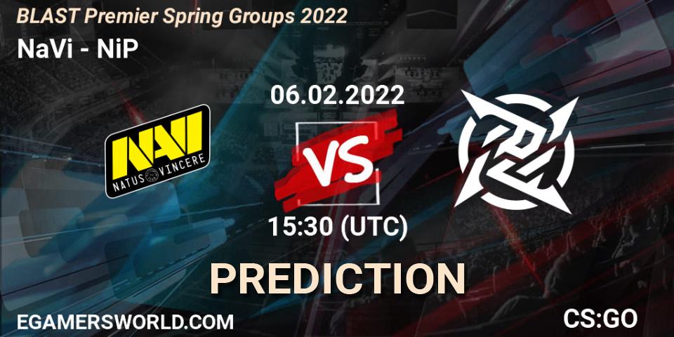 NaVi contre NiP : prédiction de match. 06.02.2022 at 14:20. Counter-Strike (CS2), BLAST Premier Spring Groups 2022